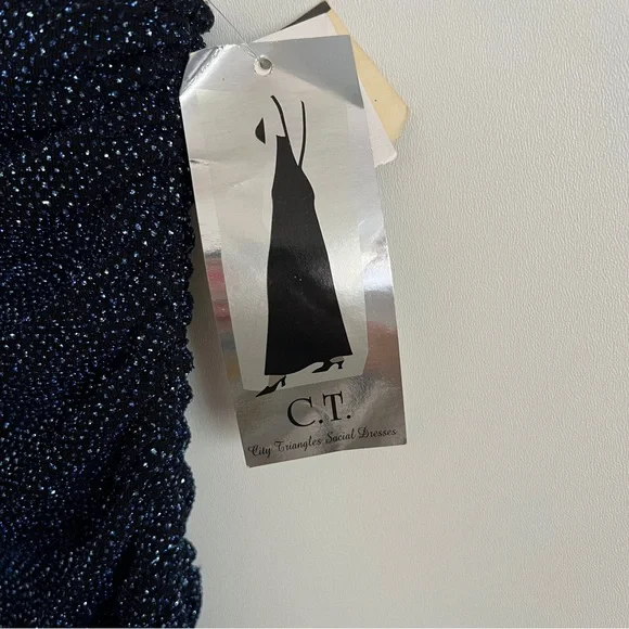 Vintage City Triangles Y2K One Shoulder Glitter Cocktail Dress-Size Large